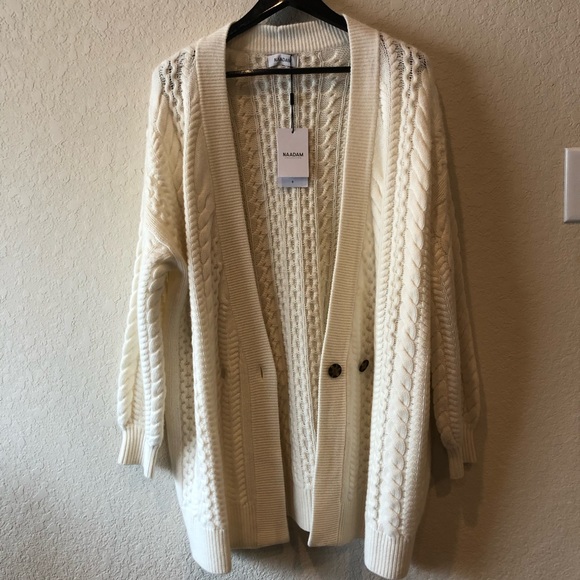NAADAM wool cashmere boho oversized slouchy chunky cable knit grandpa cardigan - Picture 2 of 8